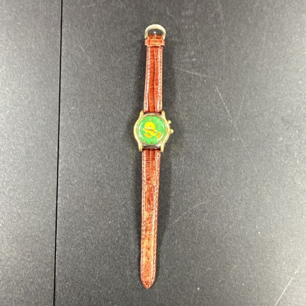 Vintage Armitron Tweety Bird Watch Women Gold Tone Green Dial